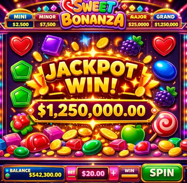 Candy-themed online slot with jackpot win $1,250,000